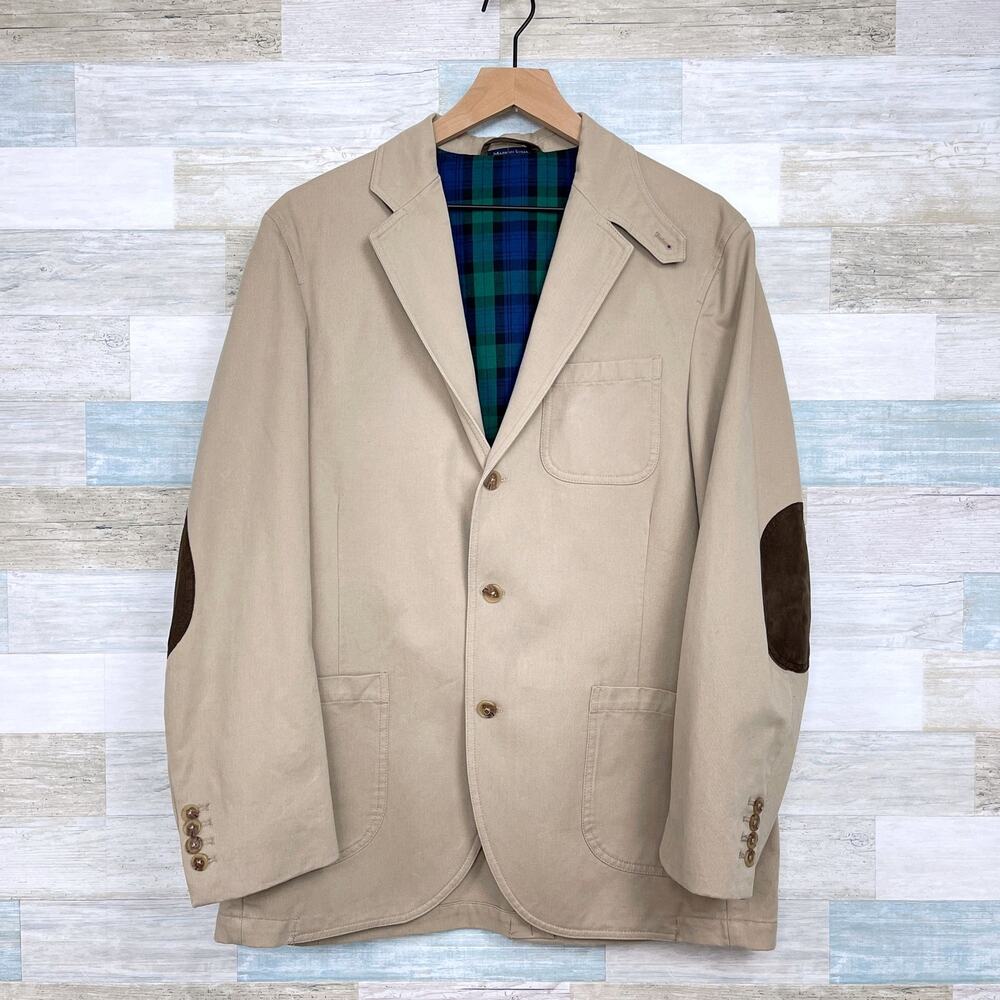 Lands End Twill Sport Coat Beige Elbow Patches Surgeon Cuffs Cotton Mens 40R - Picture 2 of 9